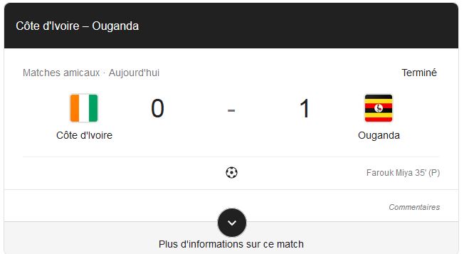 amical ouganda 1-0 cote d'ivoire